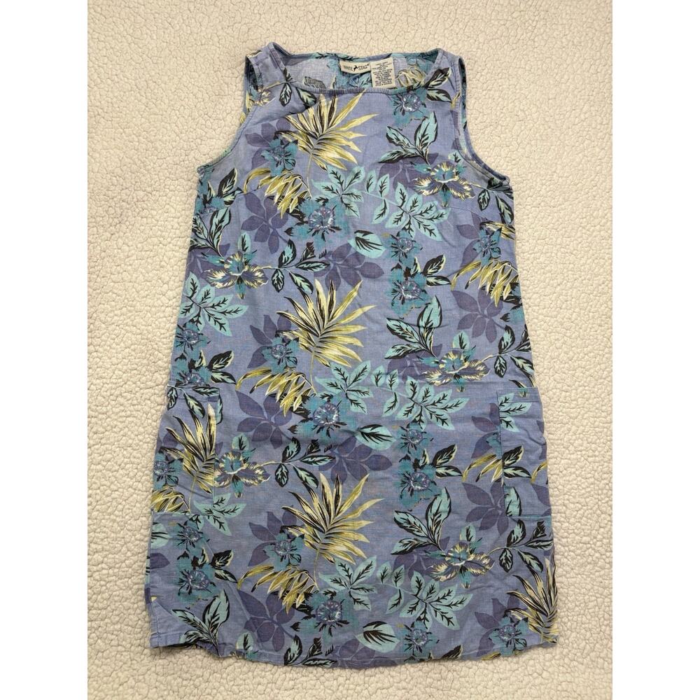 Vtg WHITE STAG Sleeveless Linen Blend Mini Shift Dress Tropical Floral Womens S